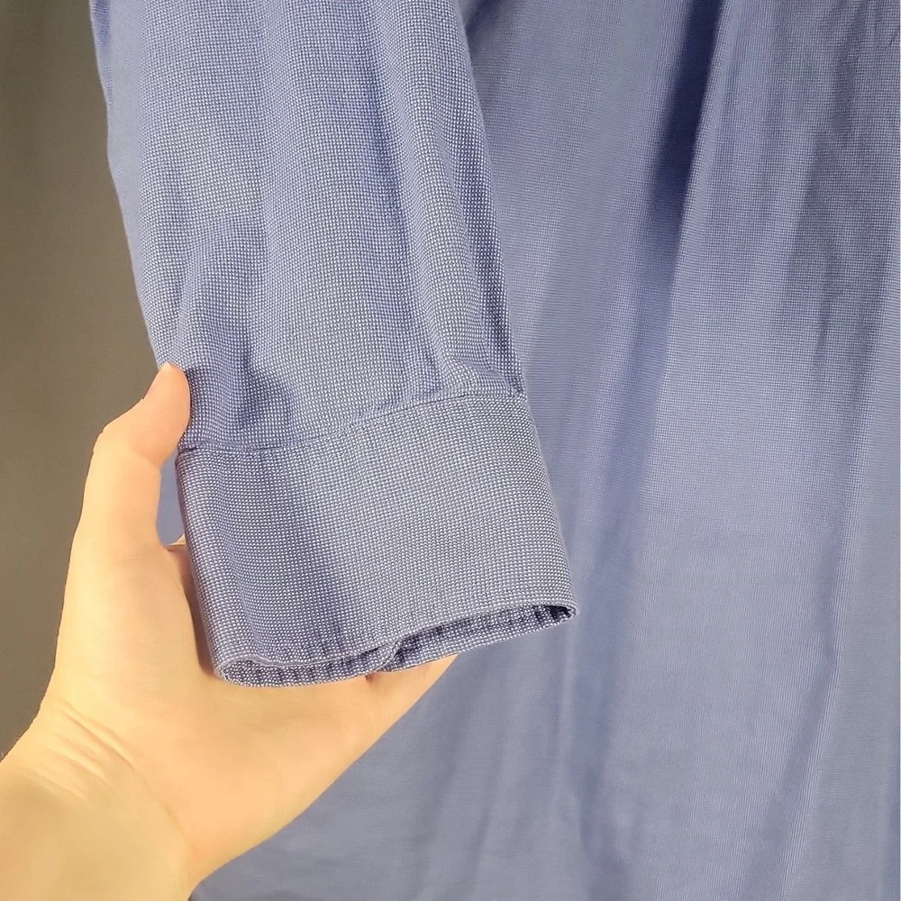 Cutter & Buck Men's LT Blue Solid Woven Cotton Button-Down Shirt Pockets - Picture 10 of 16